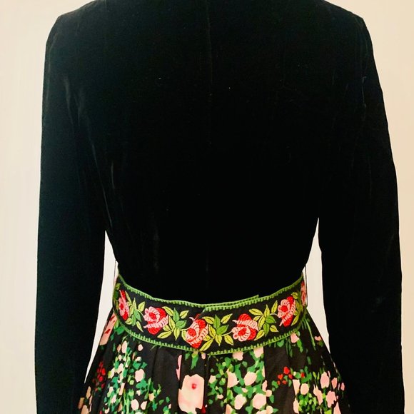 70s RK ORIGINALS true vintage BLACK velvet floral MAXI DRESS belt MEDIUM roses - Picture 5 of 12